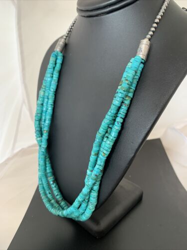 Navajo 3-Strand Turquoise Heishi Necklace | Sterling Silver | 24" | Authentic Native American Handmade | 11776