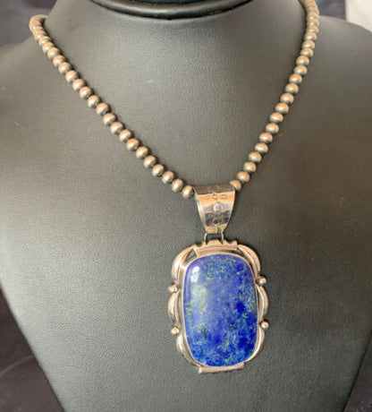 Native American Navajo Blue Lapis Pendant Necklace | Sterling Silver | Authentic Handmade | 11847