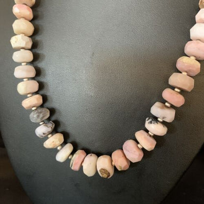 Native American Pink Opal Bead Necklace | 12mm | Sterling Silver | Navajo Handmade | 20" | 13860