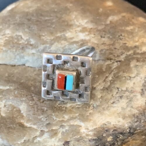 Native American Women's Navajo Blue Turquoise Coral Inlay Ring | Sz 5 | 13131