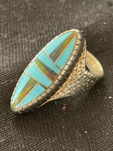 Navajo Multi-Color Opal & Turquoise Inlay Ring | Sterling Silver | Sz 7 | Authentic Native American Handmade | 1579