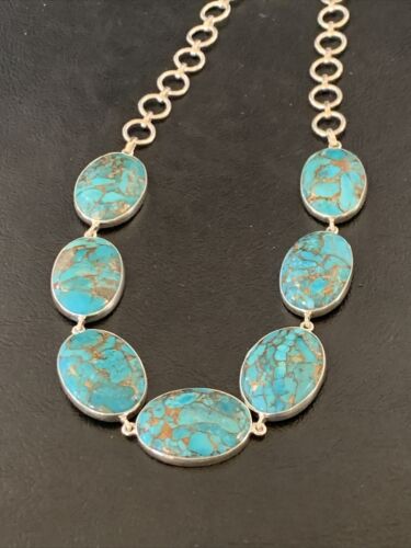 Navajo Blue Mojave Turquoise Pendant Necklace | Sterling Silver | 18" | Authentic Native American Handmade | 11634