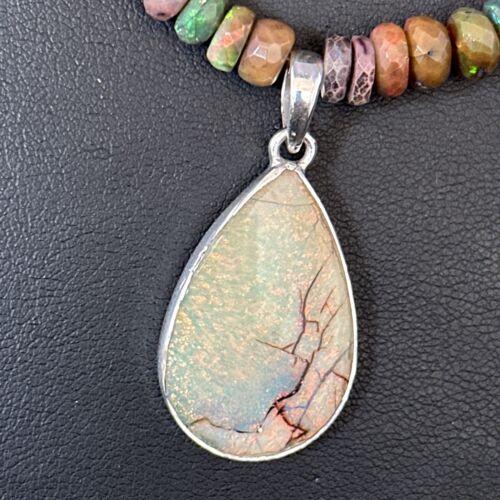 Southwestern Women's Green Opal Pendant Necklace | Sterling Silver | 17" | 14422