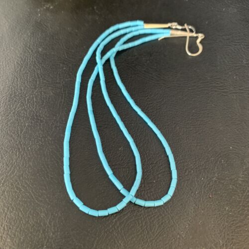 Navajo Silver Heishi Beads Turquoise Earrings | Sterling Silver | 5" | Authentic Native American Handmade | 13503