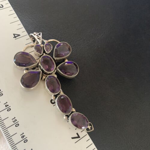 Large Dragonfly Pendant 3"| Faceted Amethyst Gems Cluster | Multi-Stone Sterling Silver| 12737