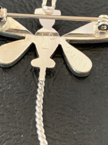 Zuni Turquoise Mother of Pearl Inlay Dragonfly Necklace Pin Pendant | Sterling Silver | 12319