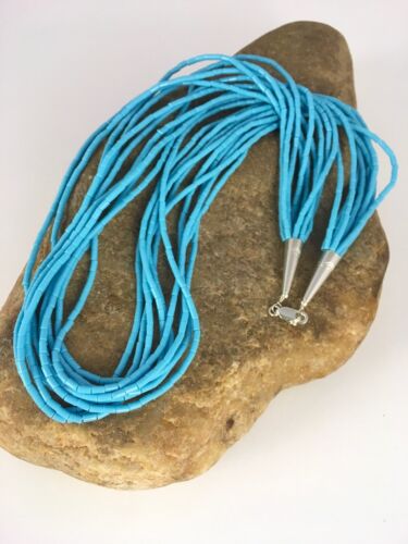 Native American Blue Turquoise Heishi Necklace | 10 Strand | Sterling Silver | 19" | 8872