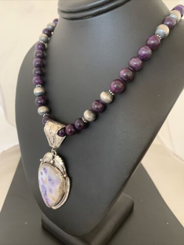 Navajo Purple Sugilite & Amethyst Pendant Necklace | Sterling Silver | Authentic Native American Handmade | 1756