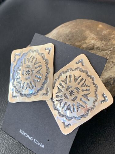 Navajo Sterling Silver Stamped Earrings | Authentic Native American Handmade | 1669
