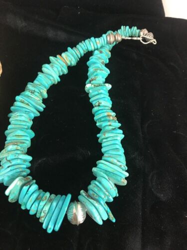 Navajo Pearls Sterling Silver Turquoise Nugget Necklace | Authentic Native American | 20" | Graduated