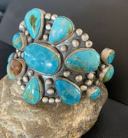 Men's Navajo Blue Royston Turquoise Cuff Bracelet | Sterling Silver | Authentic Native American Handmade | 1070