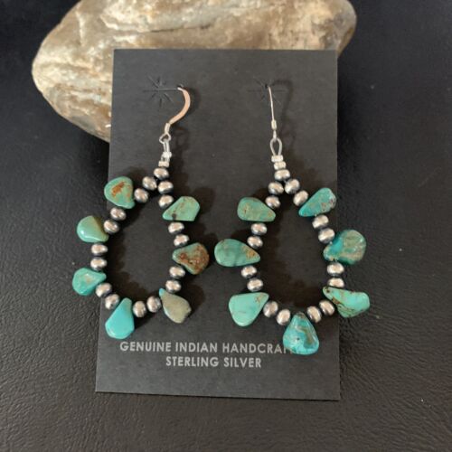 Navajo Green Cluster Turquoise Bead Earrings | Sterling Silver | Authentic Native American Handmade | 13325