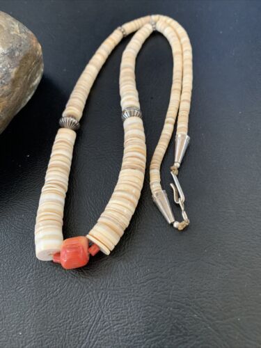 Southwestern Santo Domingo Shell Bead Pendant & Pearls Necklace | Authentic Native American | 20" | 12522 - Masha USA