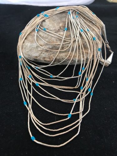 Turquoise Liquid Heishi Necklace | 19 Strand Graduated | Sterling Silver | Authentic Native American Handmade | 3701