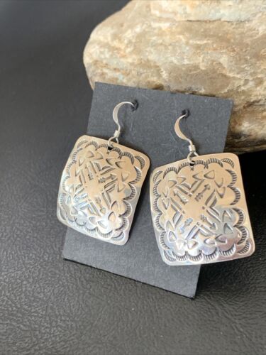 Native American Navajo Dangle Earrings | Sterling Silver Stamped | Handmade | 1659