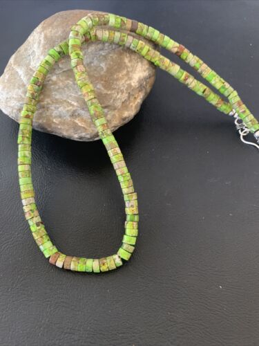 Navajo Green Gaspeite Heishi Necklace | 7mm | Sterling Silver | Authentic Native American Handmade | 20" | 01762