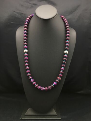 Navajo Purple Sugilite & Turquoise Bead Necklace | Sterling Silver | 27" | Authentic Native American Handmade | 4061