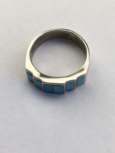 Navajo Blue Kingman Turquoise Inlay Ring | Sterling Silver | Sz 10 | Authentic Native American Handmade | 01594