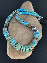 Navajo Sterling Silver Necklace with Southwestern Blue Green Turquoise | 20" | Graduated | Authentic Native American Jewelry