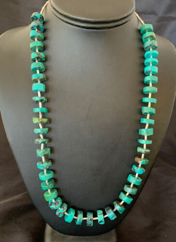 Navajo Turquoise Heishi Tube Bead Necklace | Sterling Silver | Authentic Native American Handmade | 22" | 11771