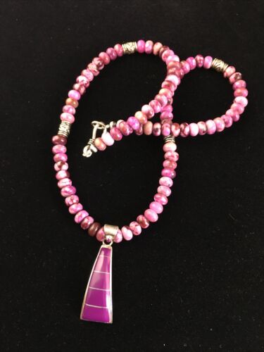 Navajo Purple Sugilite Inlay Pendant Necklace | Sterling Silver | 17" | Authentic Native American Handmade | 10008