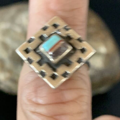 Navajo Blue Turquoise Sugilite Inlay Ring | Sz 5.5 | Sterling Silver | Authentic Native American Handmade | 13145 - Masha USA