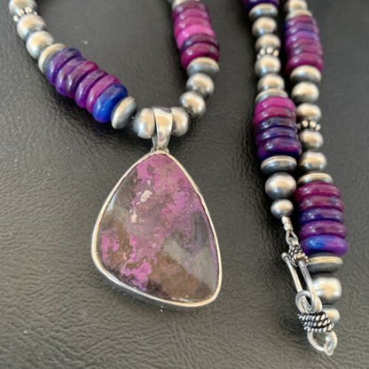 Navajo Purple Sugilite Pendant with Pearls | Sterling Silver Necklace | Authentic Native American Handmade | 4832
