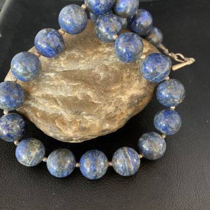 Native American Women's Blue Denim Lapis Beads Necklace | Sterling Silver | 19" | 13972