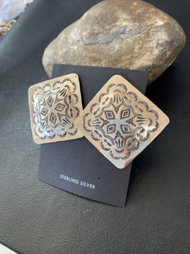 Navajo Sterling Silver Stamped Earrings | Authentic Native American Handmade | 1670
