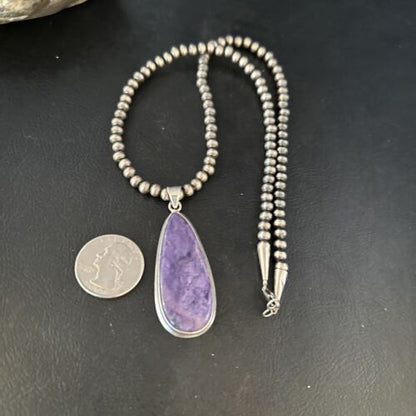 Navajo Pearls Purple Charoite Necklace Pendant | Sterling Silver | Authentic Native American Handmade | 14465