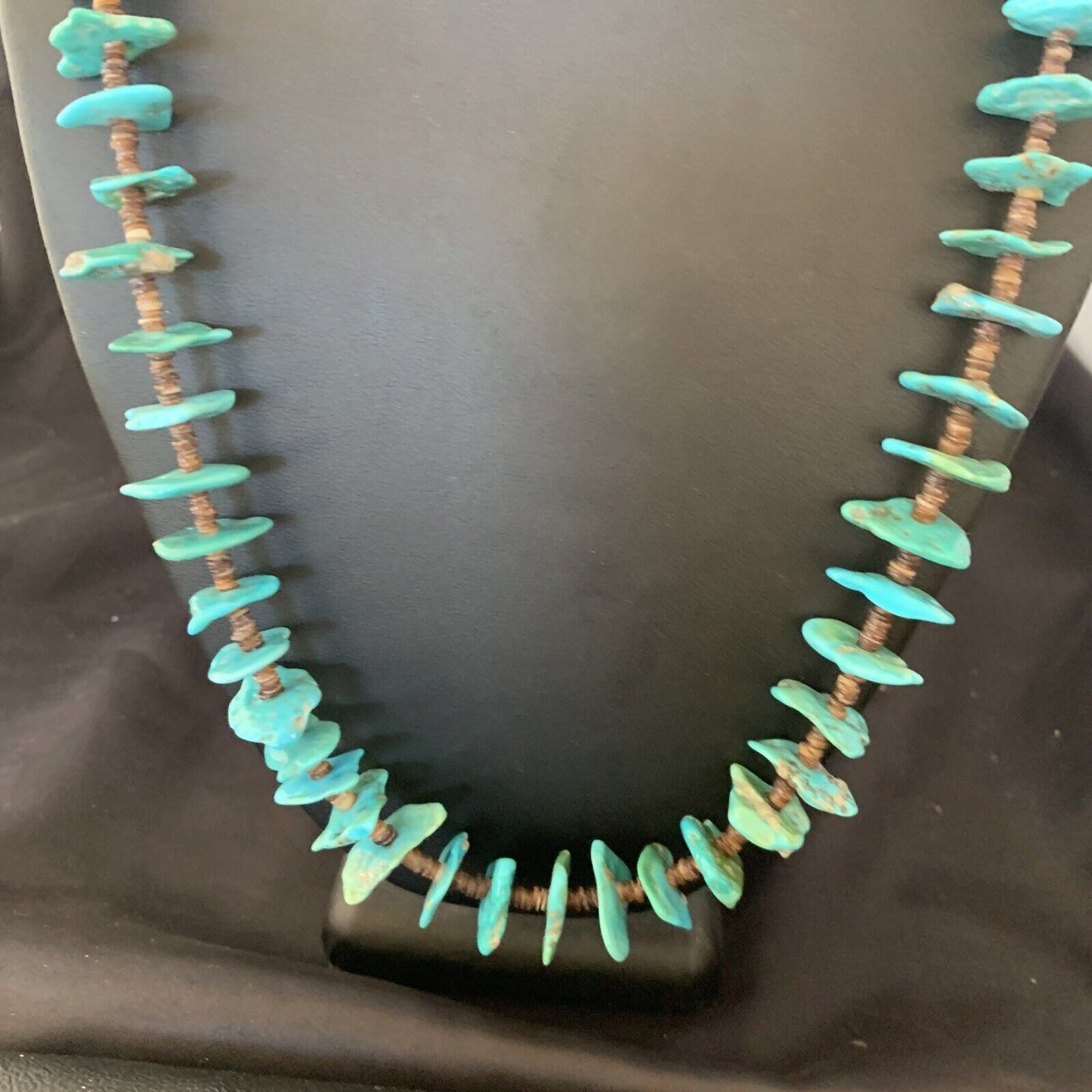 Navajo | Sterling Silver | Kingman Turquoise Shell Necklace | 26" | Authentic Native American Handmade | 11818