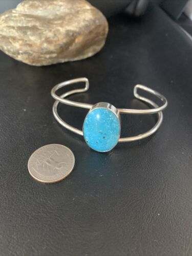 Women's Sterling Silver Blue Kingman Turquoise Cuff Bracelet | Authentic Native American Handmade | 14067