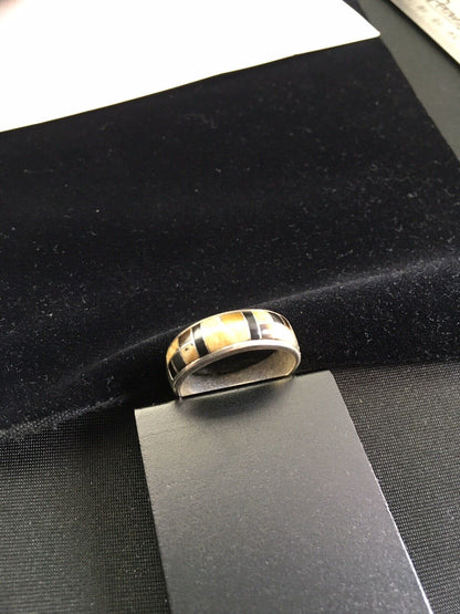 Navajo Black Onyx Jasper & Tiger's Eye Inlay Ring | Sterling Silver | Sz 12.5 | 1702