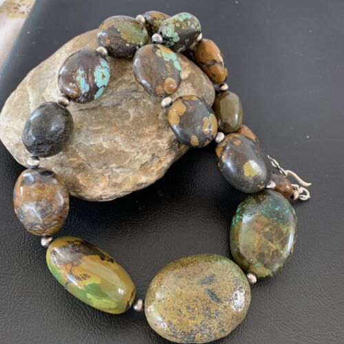 Navajo Graduated Sterling Silver Green Chunky Turquoise Necklace | Authentic Native American | 22" | 1855