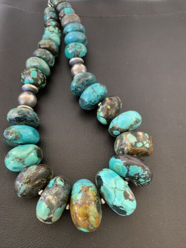 Navajo Pearls Sterling Silver Graduated Chunky Turquoise Necklace | Authentic Native American | 22" | 1749