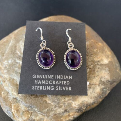 Navajo Purple Amethyst Dangle Drop Earrings | Sterling Silver | Authentic Native American Handmade | 12684