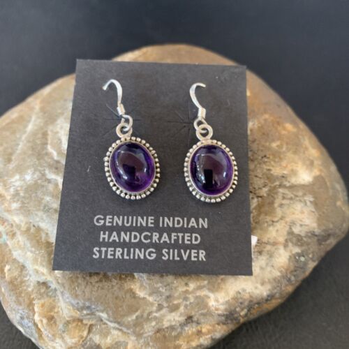 Navajo Purple Amethyst Dangle Drop Earrings | Sterling Silver | Authentic Native American Handmade | 12684