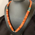 Navajo Pearls Sterling Necklace | Red Spiny Oyster & Turquoise Pendant | 24" | 11327