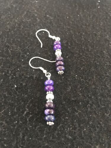 Navajo Purple Sugilite Dangle Bead Earrings | Sterling Silver | Authentic Native American Handmade | 1" | 12346