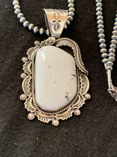 Men's White Buffalo Turquoise Pendant Necklace | Navajo Sterling Silver | 4124