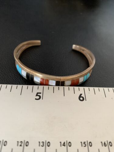 Navajo Sterling Silver Multi-Color Inlay Bracelet | Turquoise | Native American Jewelry | 12919
