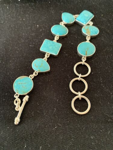 Native American Navajo Blue Turquoise Link Bracelet | Sterling Silver | 9" | 665