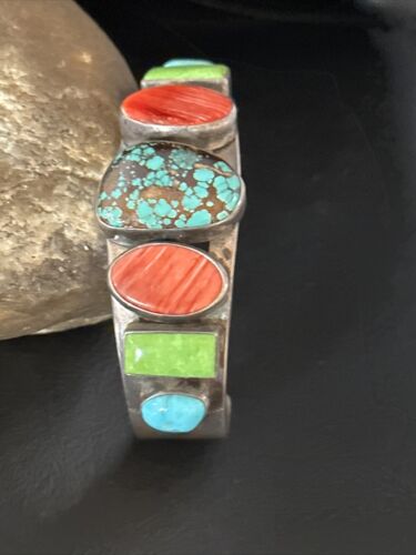 Navajo Turquoise Gaspeite Spiny Oyster Cuff Bracelet | Sterling Silver | Authentic Native American Handmade | 14815