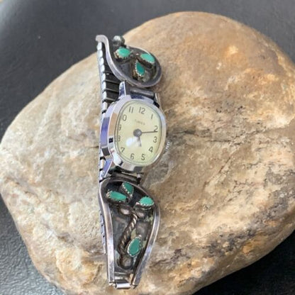 Authentic Navajo Sterling Silver Watch Tips | Old Pawn Blue Turquoise Band | Native American Jewelry | 1636
