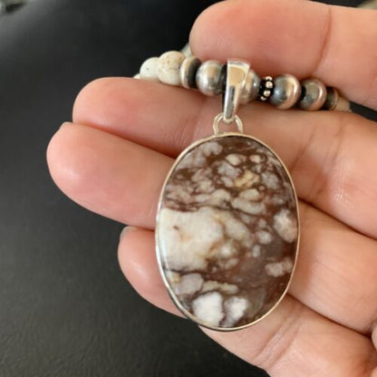 Navajo Wild Horse Turquoise Necklace Pendant | Sterling Silver | 21" | Authentic Native American Handmade | 13316