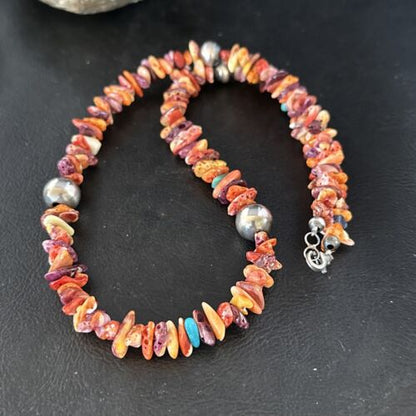 Navajo Multi-Color Spiny Oyster Necklace | Sterling Silver | 21" | Authentic Native American Handmade | 14308