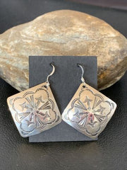 Native American Women's Dangle Earrings | Navajo Sterling Silver Stamped Handmade | 1656
