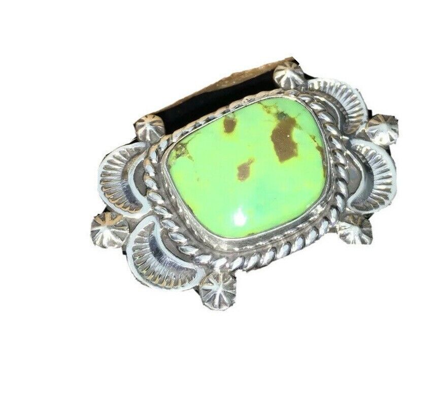 Native American Navajo Green Gaspeite Ring | Sterling Silver | Sz 6.5 | 1805