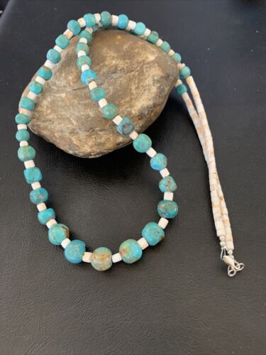 Navajo Pearls Graduated Blue Turquoise Necklace | Sterling Silver | Authentic Native American | 30" | 12542