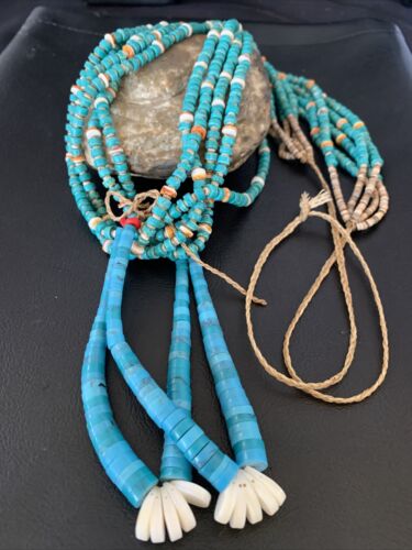 Native American Santo Domingo Spiny Blue Turquoise Shell Jacla Necklace | 5 Strand | 42" | 13189